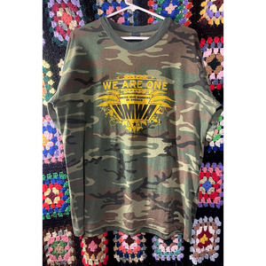 Distressed Vintage 80s UWMA Miners Union Camouflage T-Shirt Small
